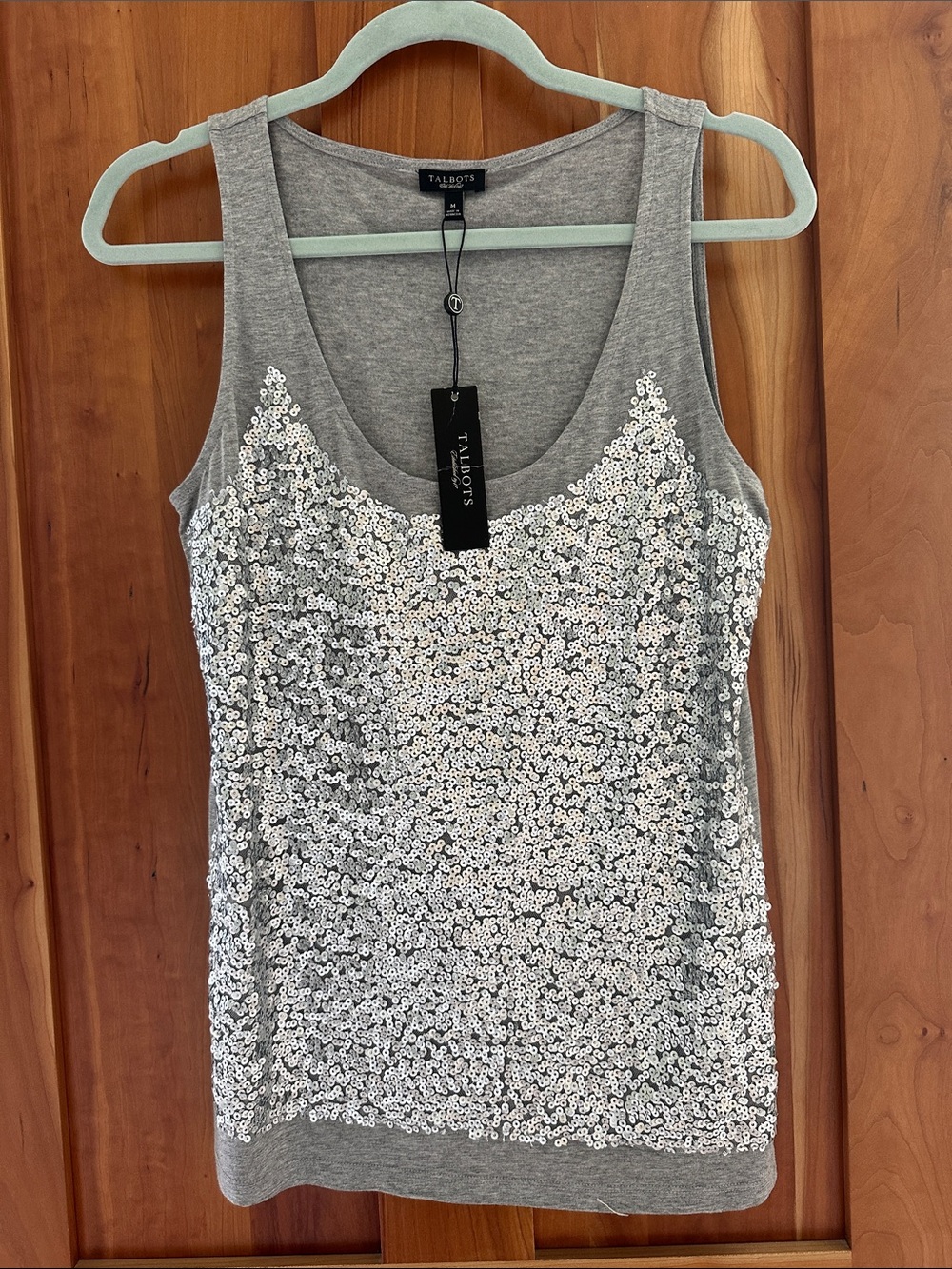Talbots Gray Sequin Scoop Neck Tank